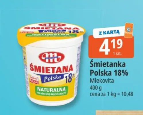 Śmietanka Polska 18% Mlekovita promocja w Leclerc