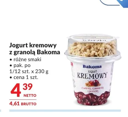 Jogurt kremowy z granolą Bakoma promocja w Makro