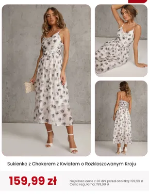 Sukienka z Chokerem z Kwiatem o Rozkloszowanym Kroju Renee promocja w Renee