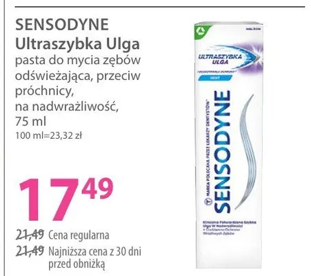 Pasta do mycia zębów odświeżająca przeciw próchnicy na nadwrażliwość Ultrazałyspka Ulga promocja w Hebe