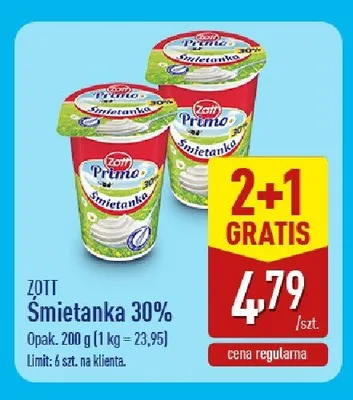 Śmietanka 30% Zott Primo promocja w Aldi