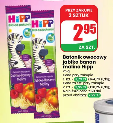 Batonik owocowy jabłko banan malina Hipp promocja w Dino