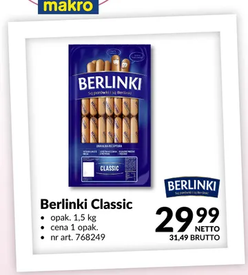 Parówki Berlinki Classic promocja w Makro