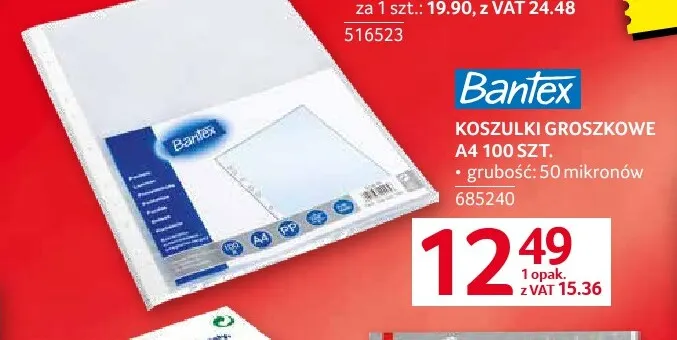 Koszulki groszkowe A4 Bantex promocja w Selgros