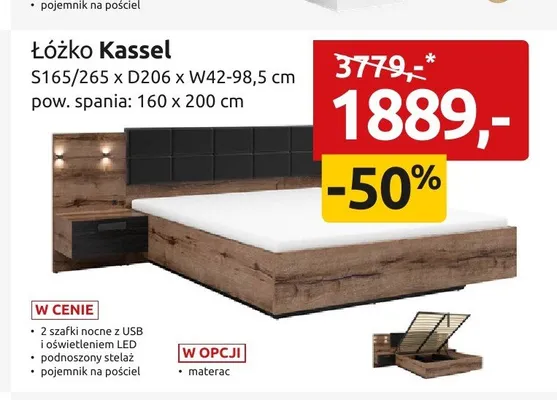 Łóżko Kassel promocja w Black Red White