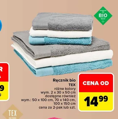 Ręcznik bio Tex 70x140 cm promocja w Carrefour