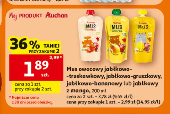 Mus owocowy jabłkowo-bananowy Auchan promocja w Auchan