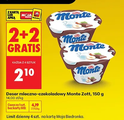 Deser mleczno-czekoladowy Monte promocja w Biedronka