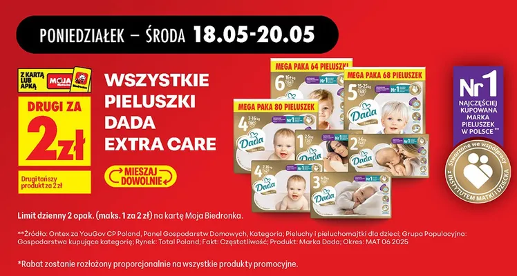 Pieluszki Dada Extra Care 4 promocja w Biedronka