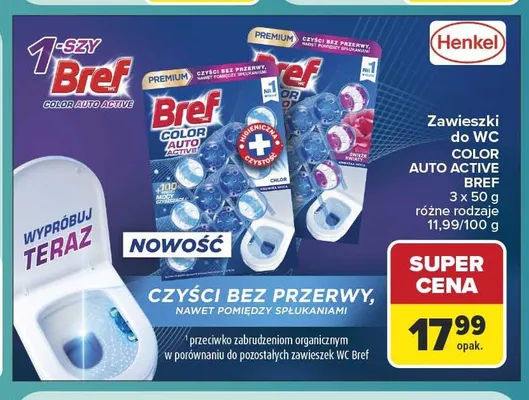 Zawieszki do WC Bref Color Auto Active promocja w Carrefour Market
