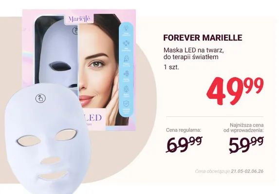 Maska LED na twarz do terapii światłem FOREVER MARIELLE promocja w Rossmann