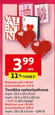 Torebka walentynkowa wym. 15,5 x 23 x 8 cm promocja w Auchan
