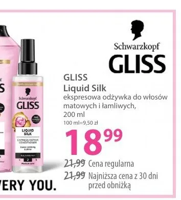 Odżywka do włosów Gliss Liquid Silk promocja w Hebe