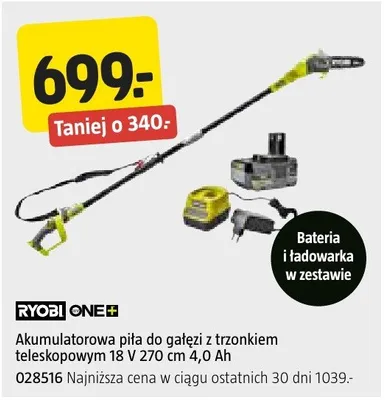 Akumulatorowa pila do gałęzi z trzonkiem teleskopowym 18 V 270 cm 4,0 Ah promocja w Jula