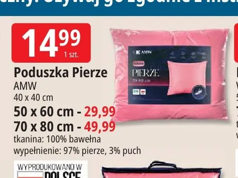 Poduszka Pierze AMW 40x40 cm promocja w Leclerc