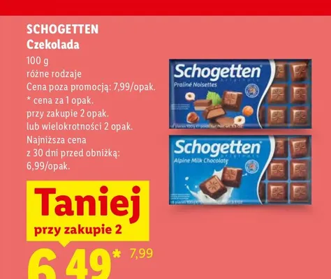 Czekolada Alpine Milk Chocolate Schogetten promocja w Lidl