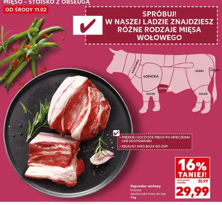 Szponder wołowy krajony, idealny jako baza do zup promocja w Kaufland