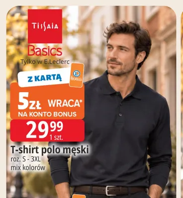 T-shirt polo męski Tissaia promocja w Leclerc