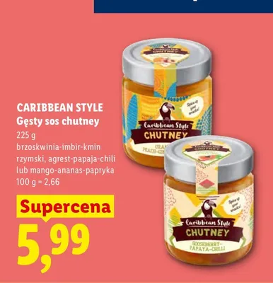 Gęsty sos chutney CARIBBEAN STYLE agrest-papaja-chili promocja w Lidl