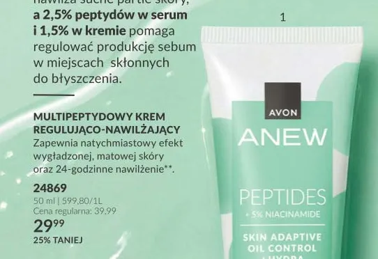 Multipeptydowy krem regulująco-nawilżający Avon Anew promocja w AVON