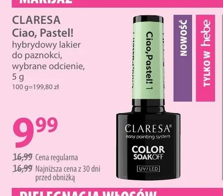 Hybrydowy lakier do paznokci CLARESA Ciao, Pastel! promocja w Hebe
