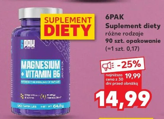 Suplement diety 6PAK Magnesium + Vitamin B6 promocja w Kaufland