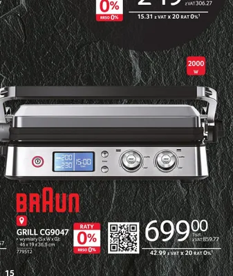 Grill BRAUN CG9047 2000W 46x19x36,5cm promocja w Selgros