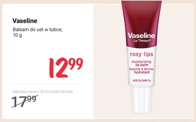 Balsam do ust w tubce Vaseline Lip Therapy Rosy Lips promocja w Rossmann