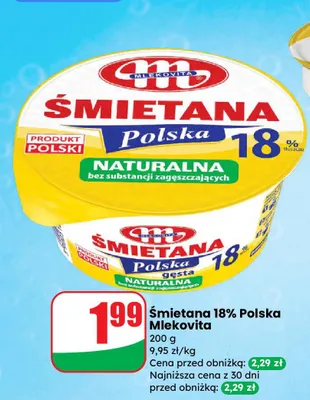 Śmietana 18% Polska naturalna promocja w Dino
