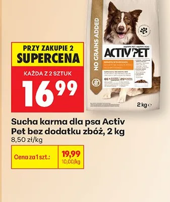 Sucha karma dla psa Activ Pet bez dodatku zbóż 2kg promocja w Biedronka