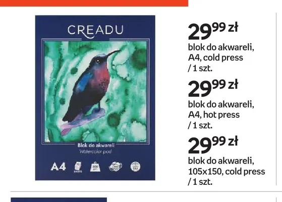 Blok do akwareli A4 hot press Creadu promocja w Empik
