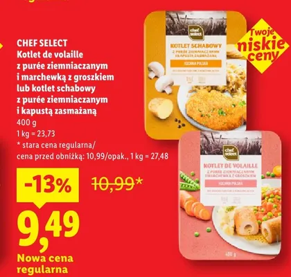Kotlet de volaille z purée ziemniaczanym i marchewką z groszkiem Chef Select promocja w Lidl