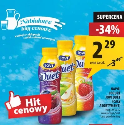 Napój jogurtowy Jovi Duet banan truskawka promocja w Arhelan