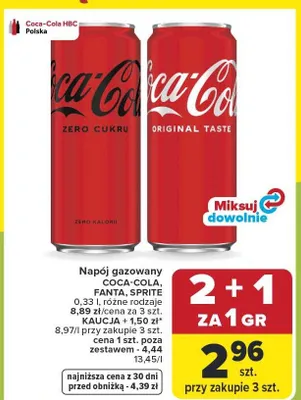 Napój gazowany Coca-Cola, Fanta, Sprite promocja w Carrefour Market
