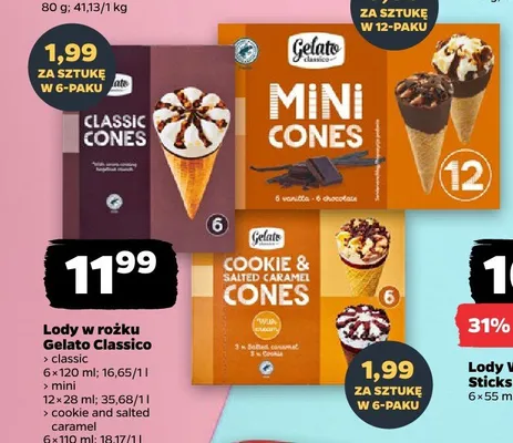 Lody w rożku Gelato Classico Classic Cones 6-pak promocja w Netto