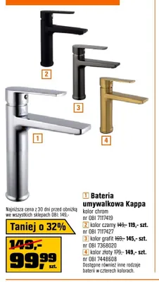 Bateria umywalkowa Kappa kolor czarny promocja w OBI