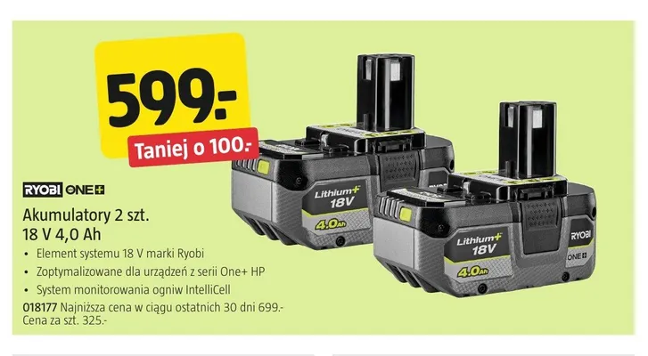 Akumulatory Ryobi ONE+ 2-pak promocja w Jula