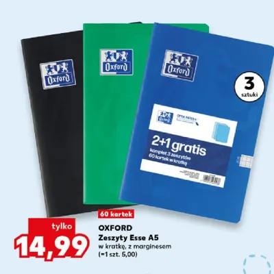 Zeszyty Esse A5 w kratkę z marginesem Oxford promocja w Kaufland