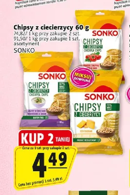 Chipsy z ciecierzycy ser cheddar Sonko promocja w Prim Market