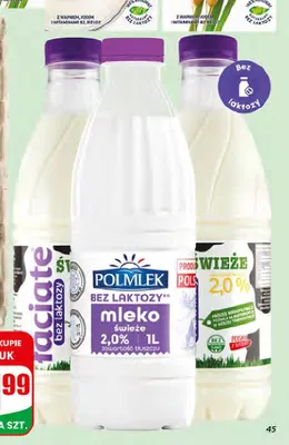 Mleko świeże 2% bez laktozy Polmlek promocja w Dino
