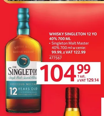Whisky Singleton 12 YO 40% promocja w Selgros