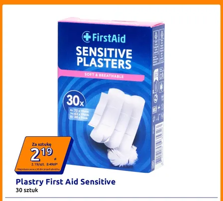 Plastry First Aid Sensitive promocja w Action