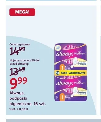 Podpaski higieniczne Always Platinum promocja w Rossmann