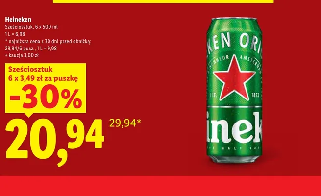 Piwo Heineken Original 6-pak 500 ml promocja w Lidl