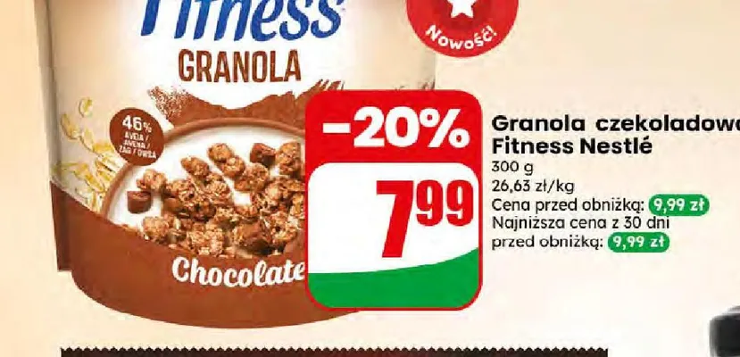 Granola czekoladowa Fitness Nestlé promocja w Dino