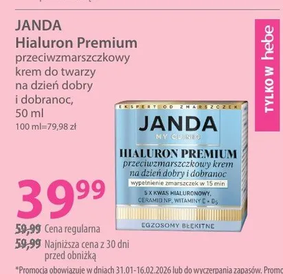 Krem do twarzy JANDA Hialuron Premium promocja w Hebe