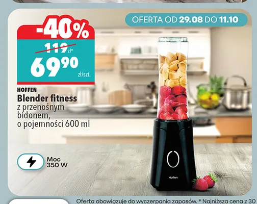 Blender fitness Hoffen z przenośnym bidonem 600 ml promocja w Biedronka