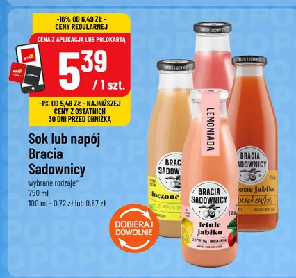 Lemoniada letnie jabłko z cytryną i truskawką Bracia Sadownicy promocja w POLOmarket
