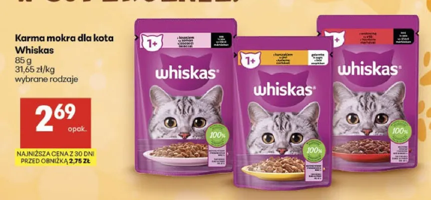 Karma mokra dla kota Whiskas z wołowiną promocja w Delikatesy Centrum