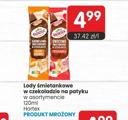 Lody śmietankowe w czekoladzie na patyku słony karmel Hortex promocja w Market Point